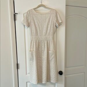 Sezane Odalie Dress, Cream embroidered midi